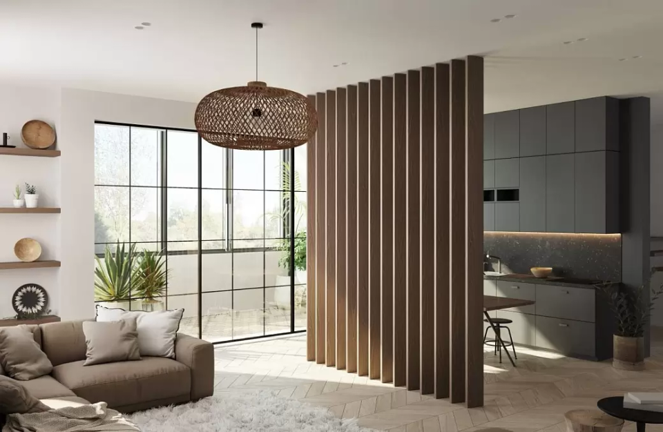 Деревянные реечные перегородки в интерьере — 1