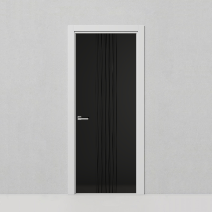 Стеклянная дверь Рейн, модель 22 с гравировкой стекло черное глянцевое