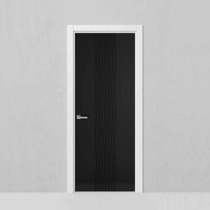 Стеклянная дверь Рейн, модель 22 с гравировкой стекло черное глянцевое