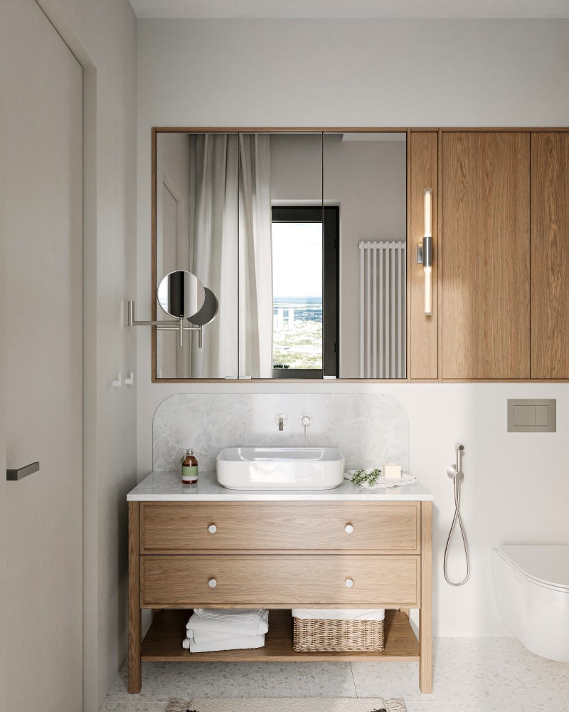 Ванная комната с видом на город